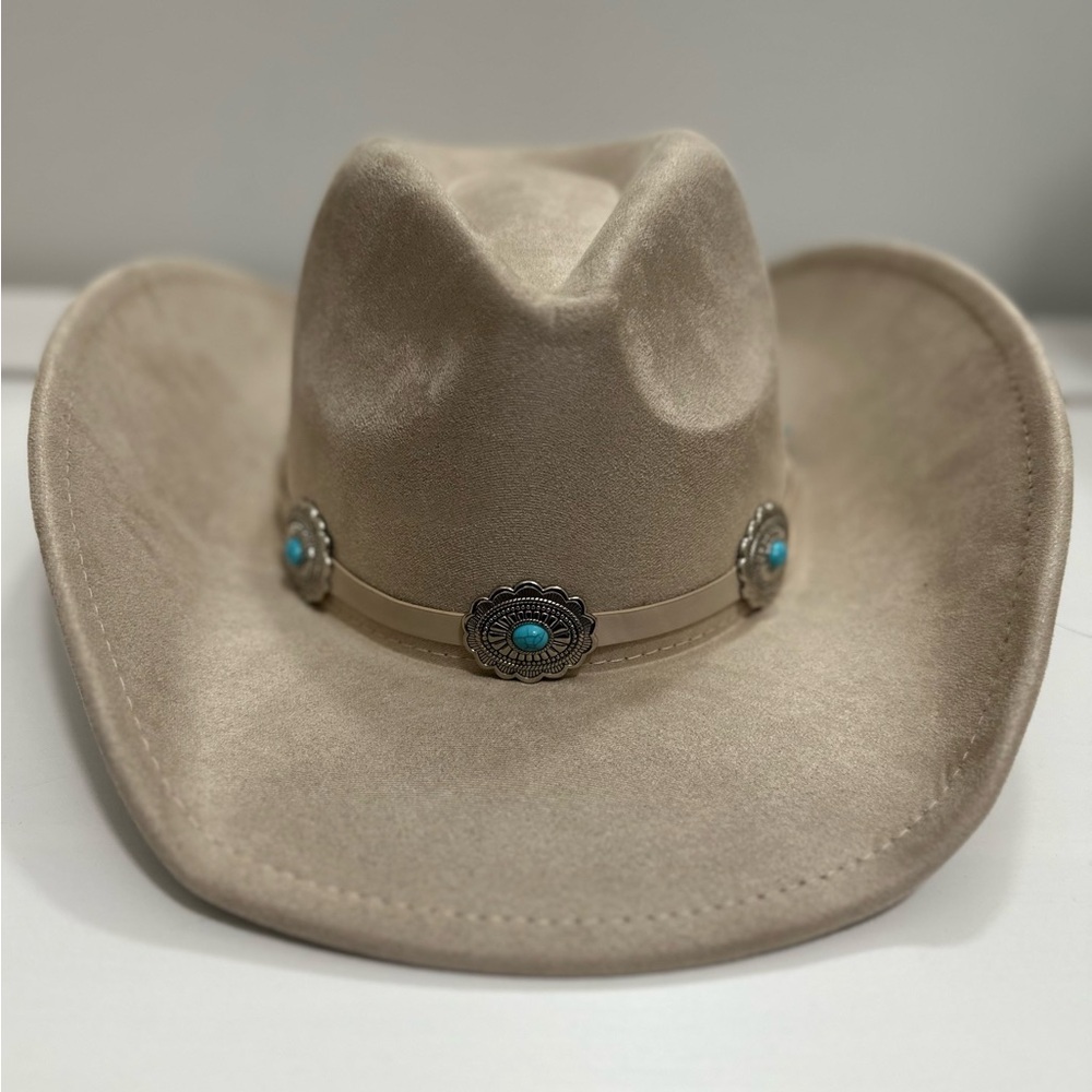 Tan Cowboy Hat with Turquoise Accents